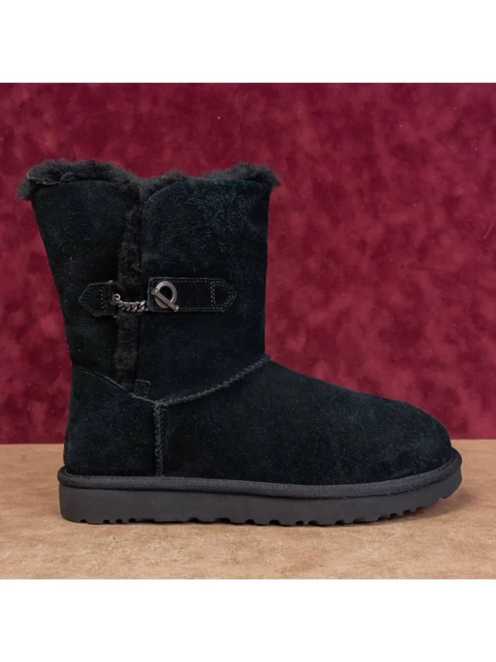 UGG Women D Link Chain Slip-on Black Nubuck Warm Comfortable Boots sz 11